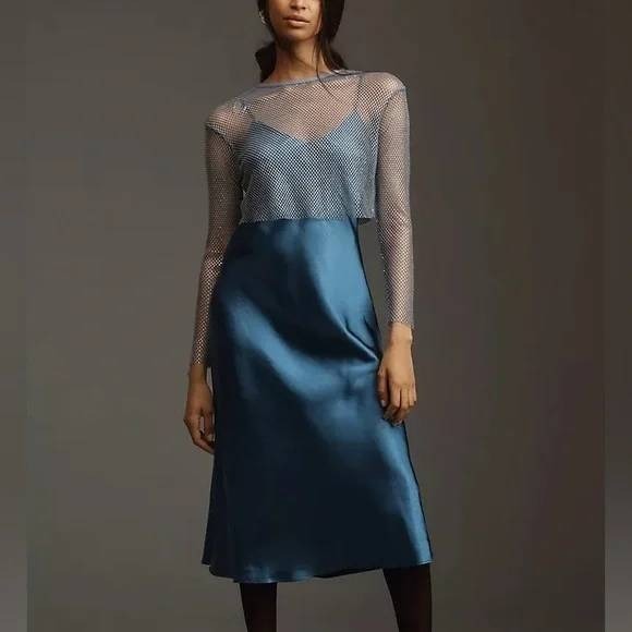 Anthropologie Dresses & Skirts - Anthropologie Dolan Dress Womens Extra Large NWT Mesh Satin Slip Twofer Midi